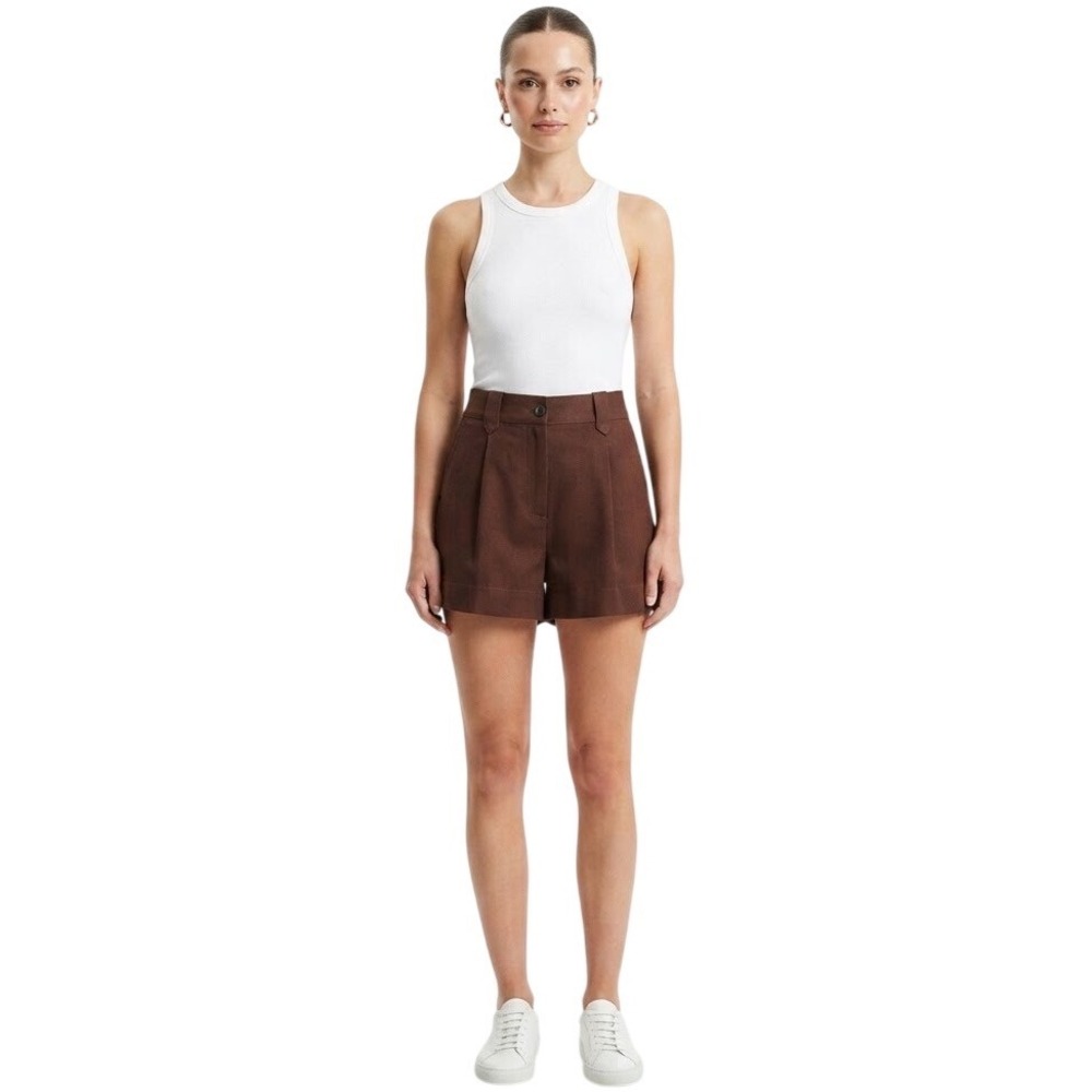 H&M Pleated Shorts Brown High Waisted Dark Academia Minimalist Fall Twee Size 4